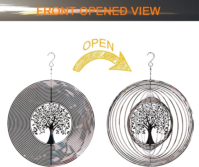 SPRING SONG Tree of Life 3D Wind Spinner for Yard and Garden Mirrored Stainless Steel Spinner Indoor and Outdoor Hanging Decor Crafts Ornament Gifts Kinetic Art Yard Garden Spinner
