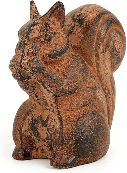 Sungmor Cast Iron Squirrel Statue, Vintage Animal Collection Figurines, Home Office Table Decor, Paperweight, Doorstop, Garden Lawn Cute Ornament, Rust Finish