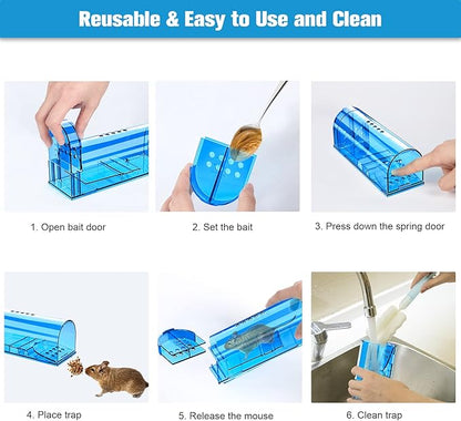 4 Pack Humane Mouse Traps, Live Mouse Traps Indoor for Home, Reusable Mice Small Rat Trap Catcher for House & Outdoors