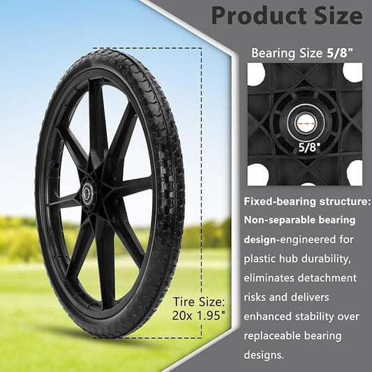 Upgraded 20" Flat Free Wheels Compatible with rubbermaid Wheelbarrow Tires, 20" Flat Free Tires with 5/8" Bearings Replacement for rubbermaid Cart Wheels/Big Wheel Utility Carts(5/8" Bearings)