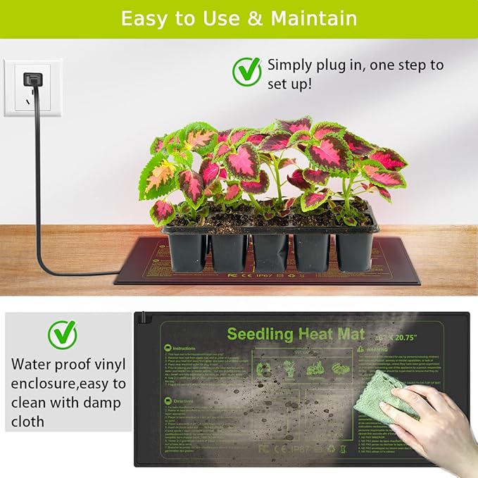 2 Pack Seedling Heat Mat 10X20.75`` Durable Waterproof Plant Heating Pad Warm Hydroponic Heating Mat for Seed Starting Germination Plant Propagation