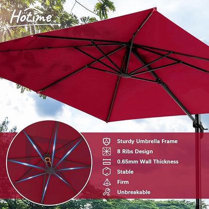 Hotime 10ft Patio Umbrella Outdoor Patio Windproof and Height adjustable, Heavy Duty Aluminum Square Offset Patio Umbrella Cantilever Pool Umbrella with 360°Rotation for Garden Deck Pool, Wine Red
