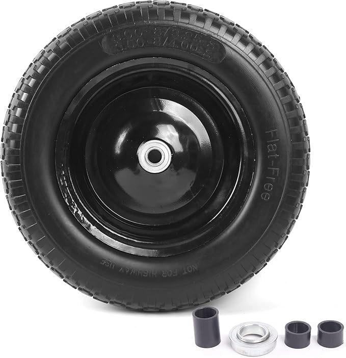 AR-PRO 4.80/4.00-8" Flat Free Tire and Wheel - 14.5" Solid Wheelbarrow Tires with 3" -7" Centered Hub and 5/8" Extra 3/4"Bearings - Universal for 4.80-8 4.00-8 4.00-6 3.50/3.00-8 Wheelbarrow Wheels