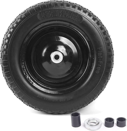 AR-PRO 4.80/4.00-8" Flat Free Tire and Wheel - 14.5" Solid Wheelbarrow Tires with 3" -7" Centered Hub and 5/8" Extra 3/4"Bearings - Universal for 4.80-8 4.00-8 4.00-6 3.50/3.00-8 Wheelbarrow Wheels