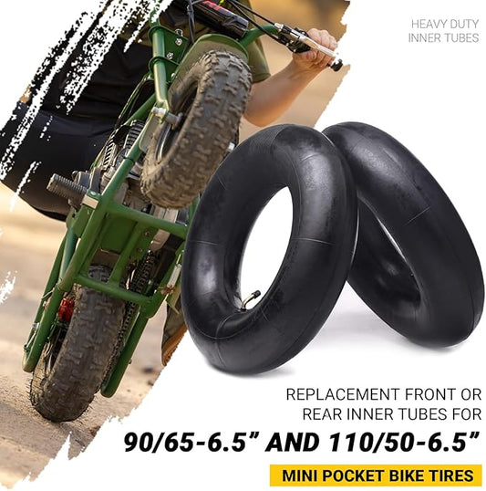 (2-Pack) Replacement Front or Rear Inner Tubes for 90/65-6.5” and 110/50-6.5” Mini Pocket Bike Tires - Fits Most 38cc, 47cc, and 49cc Mini Pocket Bikes - Compatible with MTA1/MTA2, GP-RSR, and More