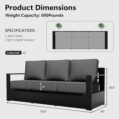 Outdoor Patio Furniture Aluminum Patio Sofa, All-Weather Metal Outdoor Couch with 6 Inch Thick Cushions for Garden, Outside and Porch (Grey, 1 PCS/Sofa)