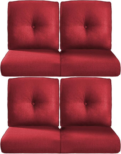 Pop 22x25/22x24 Outdoor Chair Cushions Set of 4 - Heavy Duty High Back Replacement Zippered Pillow for Patio Furniture Set Dining Gliding Rocking Chairs Loveseat L-Shape Sofa - Red/Button