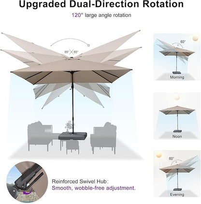 PURPLE LEAF 11' X 8' Swivel Outdoor Patio Aluminum Umbrella with Base Left-right Tilting Cantilever Offset Umbrella with UV Resistant Heavy Duty Fabric for Deck Pool Patio Backyard, Sand Dune