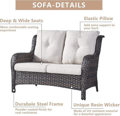 HUMMUH Outdoor Loveseat Sofa 2-Seat PE Rattan Patio Love Seat with Cushions,Deep Seat High Curved Back Armset Sectional Couch for Patio,Garden,Yard,Porch