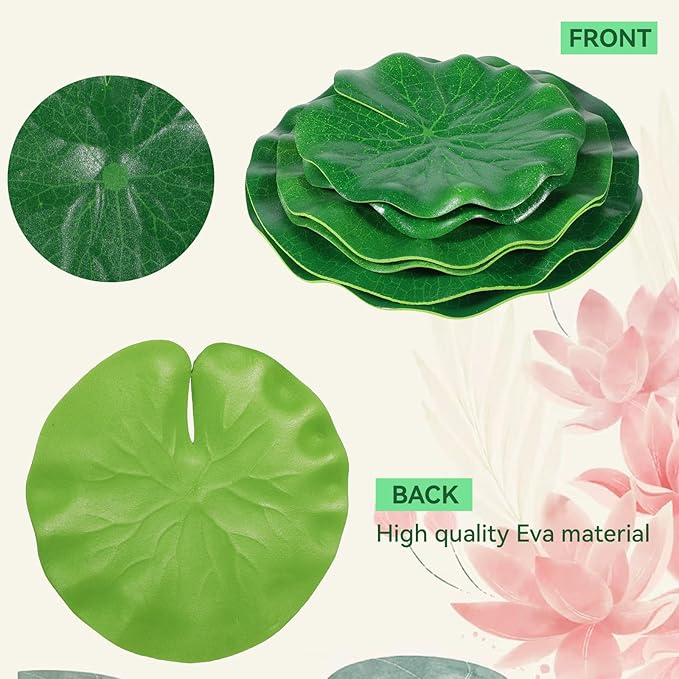 12Pcs Lily Pads for Ponds, Artificial Floating Foam Lotus Leaves Realistic Water Lily Pads Foliage Pond Decor for Pool Koi Fish Patio Aquarium Outdoor Ponds
