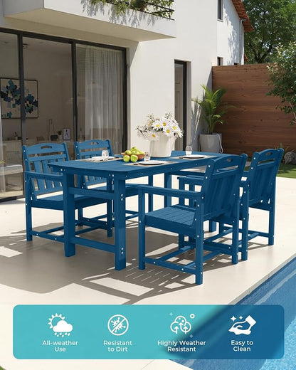Ciokea Outdoor Patio Dining Chair Set of 2, HDPE Porch Chairs for Dining Table, All-Weather Durable Outdoor Furniture for Backyard, Garden, Lawn & Poolside, Navy Blue