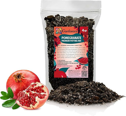 GARDENERA Premium Pomegranate Potting Soil Mix - Perfect Balance of Nutrients, Drainage, and Aeration for Thriving Pomegranate Trees - 4 Quart
