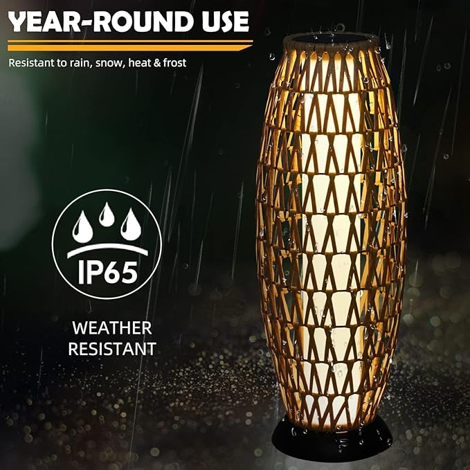 Solar Yard Outdoor Solar Lamp Woven Wicker Boho Lantern Floor Lamp, Decoration for Garden, Deck, Yard, Pathway, Oslo