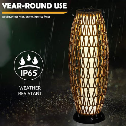 Solar Yard 2-Pack 29" Outdoor Solar-Powered Woven Wicker Boho Lantern Floor Lamp, Decoration for Deck Garden, Pathway, Oslo Natural