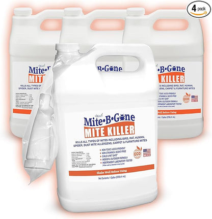 Mite Killer Treatment Spray Pack by Mite-B-Gone | Kills All Types of Mites, Dust, Spider, Rat, Carpet & Bird Mites | Safe for Homes, Furniture & Pets | Non-Toxic | Kid & Pet Friendly | 1 Gal 4-Pack