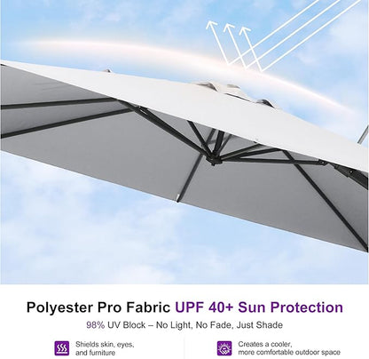 PURPLE LEAF 11' X 8' Swivel Outdoor Patio Aluminum Umbrella with Base Left-right Tilting Cantilever Offset Umbrella with UV Resistant Heavy Duty Fabric for Deck Pool Patio Backyard, Pebble Grey