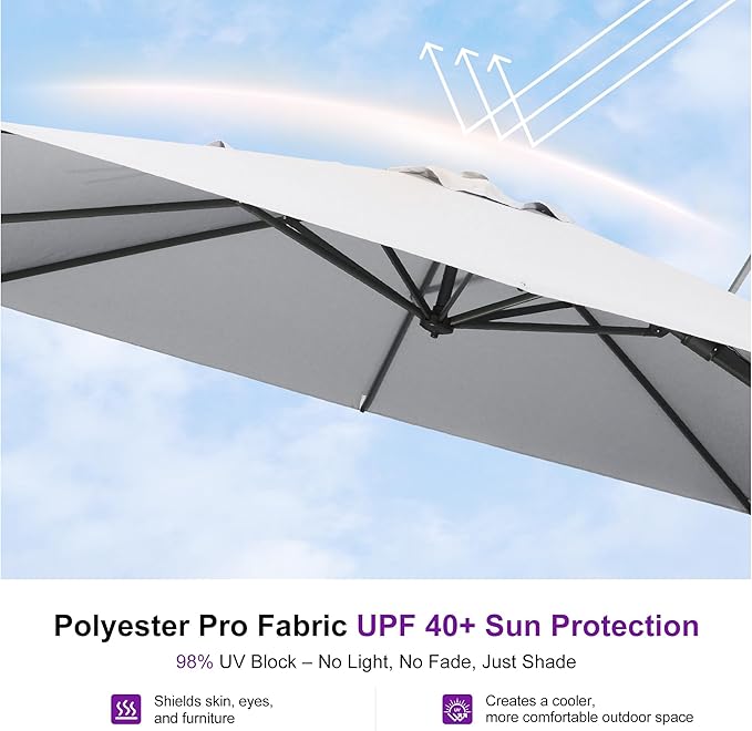 PURPLE LEAF 8' X 8' Swivel Outdoor Patio Aluminum Umbrella with Base Left-right Tilting Cantilever Offset Umbrella with UV Resistant Heavy Duty Fabric for Deck Pool Patio Backyard, Pebble Grey