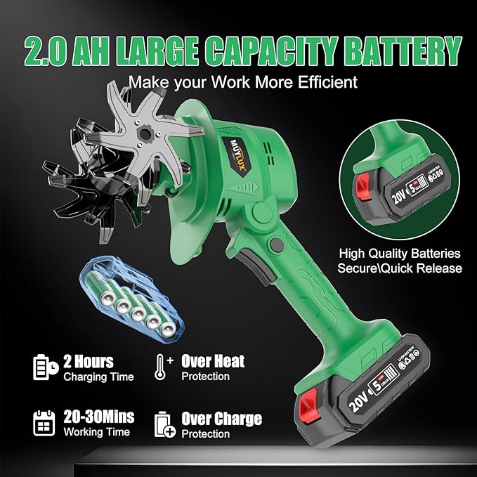 20V Cordless Tiller Cultivator for Gardening, Electric Garden Tiller with 2 x 2.0Ah Batteries & Charger, Garden Rototiller for Lawn Gardening Soil Cultivation