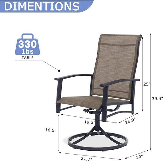 Outdoor Patio Swivel Dining Chairs Set of 6, All-Weather Swivel Rocker Chairs with Textilene High Back and Black Rust-Proof Metal Frame, Perfect for Patio, Lawn, Garden, or Backyard, Mocha