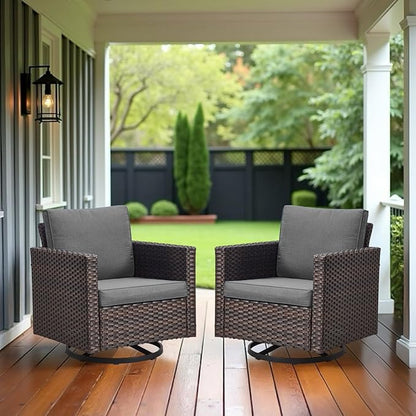 Luxury Outdoor Swivel Rocker Patio Chairs Set of 2, Swivel Patio Chairs for Porch, Yard, Deck, Poolside, Brown/Grey