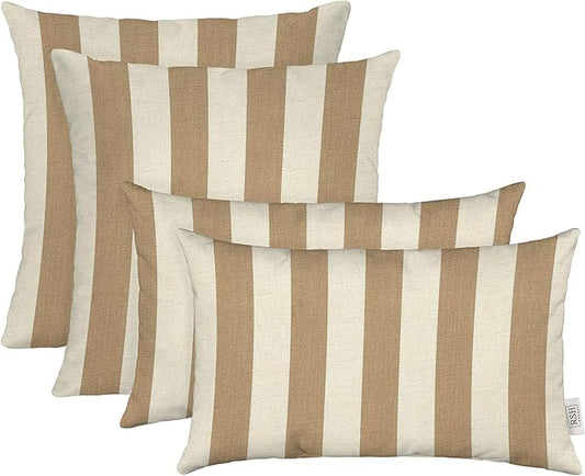 RSH DECOR: Sunbrella Lumbar & Square Pillows Set of 4 | 20" x 12" & 17" x 17" | Water and Fade-Resistant Performance Fabric | Outdoor Throw Pillows for Patio Furniture | Maxim Heather Beige
