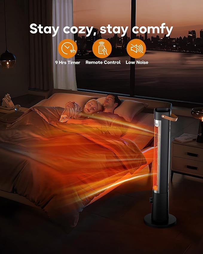 Patio Heater for Outdoor Use, 32.1" Electric Space Heater Indoor, Portable Infrared Heater with 60-Degree Oscillation, Timer, Remote, for Patio, Gazebo, Black