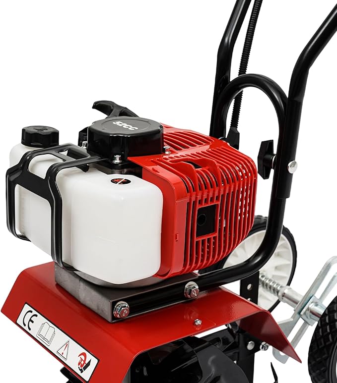 52CC 2 Stroke Mini Tiller Cultivator, Garden Tiller Gas Powered Hand Rotary Cultivator Rototiller Garden Tool with Long Handle for Garden & Lawn, Digging, Weed Removal & Soil Cultivation.