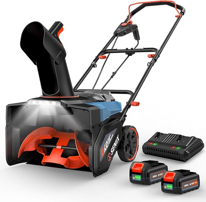 SENIX 40V 18'' Cordless Snow Blower - 33' Max Throwing Distance, 1500W Brushless Motor, Variable Speed Steel Auger, LED Lights, with 2×5.0Ah Batteries & Charger, Clearing Snow 460lbs/min (STX2-M)