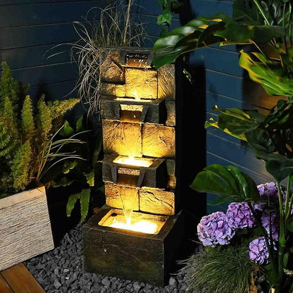 32.2 Inch Outdoor Water Fountain 3-Tiers Garden Waterfall Fountain Outdoor Cascade Water Feature with Lights and Pump for Garden Patio Porch Yard Pool Home Decor, Gift