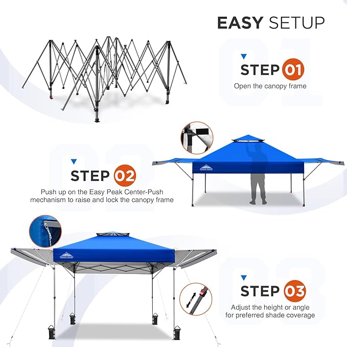 EAGLE PEAK 17x10 Pop up Gazebo Canopy Tent Outdoor Instant Canopy Shelter with Adjustable Dual Half Awnings (Sky Blue)