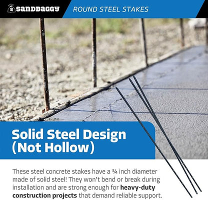 Sandbaggy Round Steel Concrete Form Stakes with Nail Holes - Rust Resistant Coating - Removable, Reusable (5, 3/4 in X 60 in)