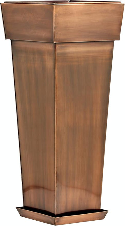 H Potter Tall Planter with Tray Large Outdoor Planters Stainless Steel Antique Copper Flower Pots Decorative Indoor Metal Garden Urn Pot Plant Porch Patio Entryway Hallway