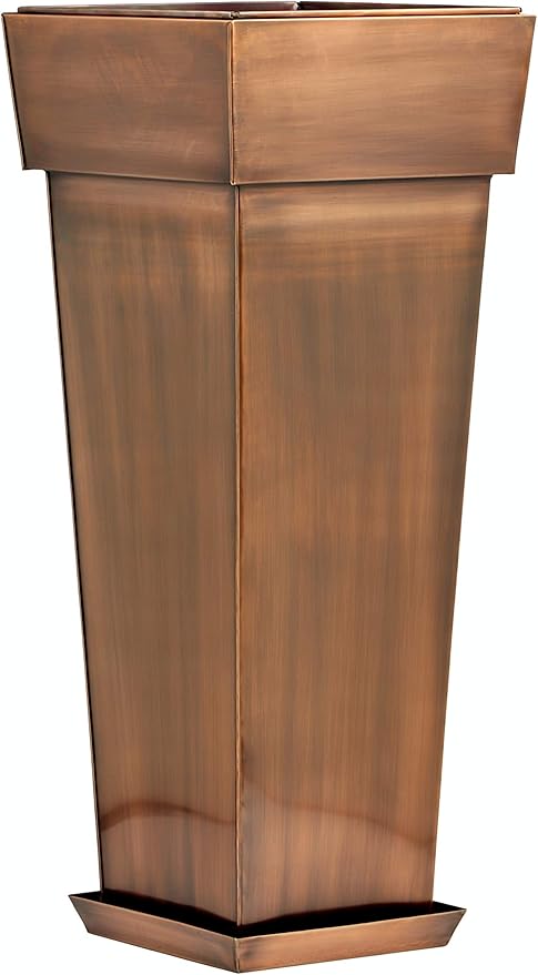 H Potter Tall Planter with Tray Large Outdoor Planters Stainless Steel Antique Copper Flower Pots Decorative Indoor Metal Garden Urn Pot Plant Porch Patio Entryway Hallway