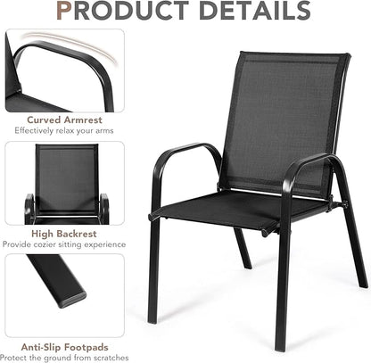 Tangkula 4 Piece Patio Dining Chairs, Outdoor Bistro Chairs W/Curved Armrests, Easy-to-Dry Fabric, Reinforced Steel Frame, Wide & Comfortable Camping Chairs for Garden, Poolside, Backyard (2, Black)