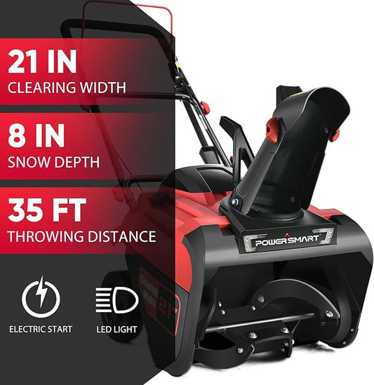 PowerSmart Single-Stage Gas Snow Blower with Electric Start, 21-Inch, 212cc 4-Stroke Engine, LED Light