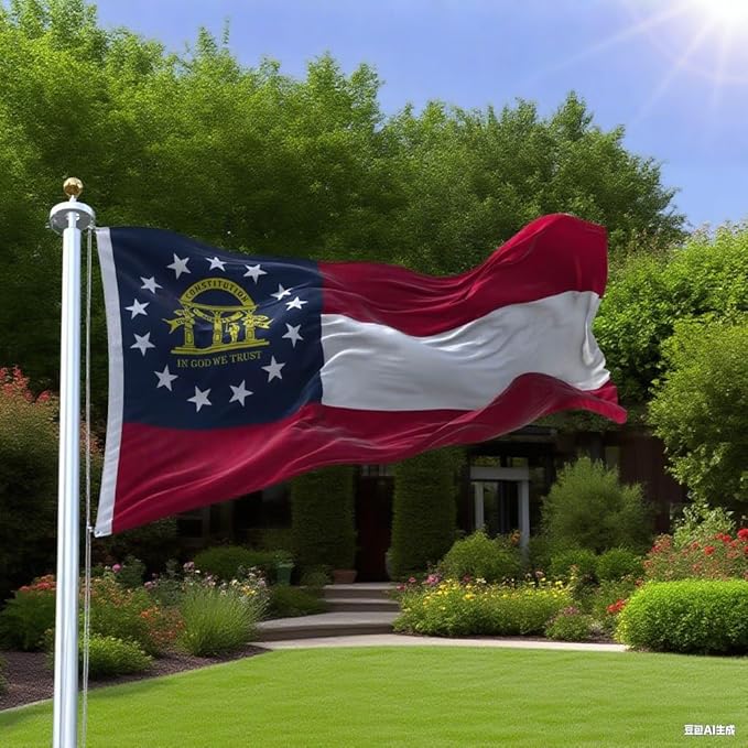 Georgia State Flag 3x5 Ft Deluxe Full Embroidered Premium Polyester Durable GA Outside Flag with Sewn Stripes and Brass Grommets for Indoor/Outdoor