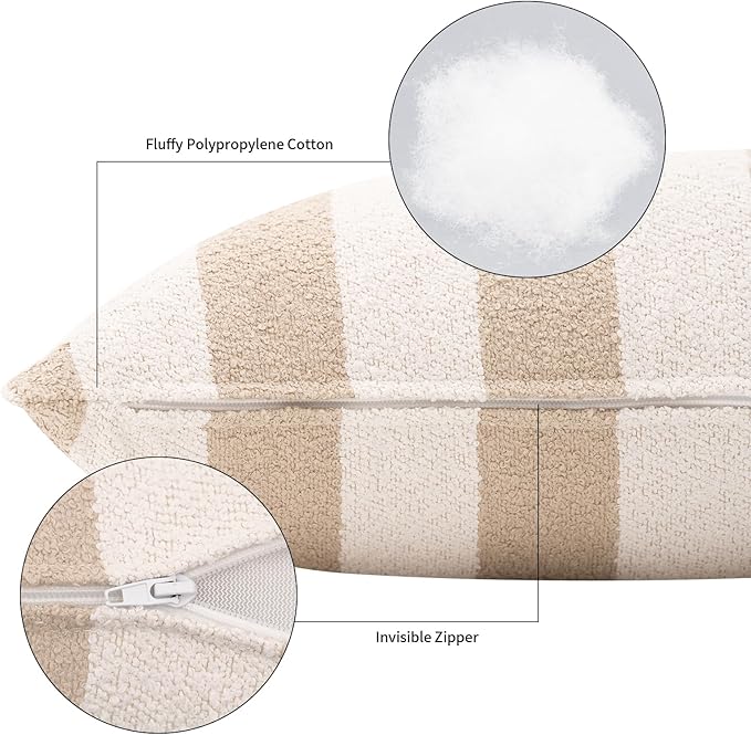2 Pack Outdoor Throw Pillows 26x26 Inch Decorative Pillow Cushions with Insert for Patio Garden Porch, Khaki Stripe