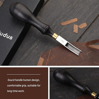 Diudus Leather Edge Beveler Tool, French Skiver, Wide Mouth Leather Edge Bevelers Skiving 8mm, Leather Edge Trimmer Crafting Tools with Wooden Handle for DIY Leather Craft