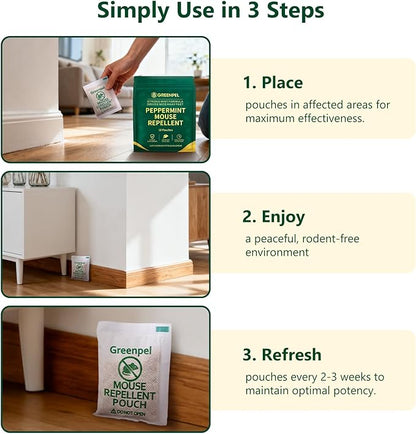 Rodent and Mice Repellent Indoor, Upgrade 12-Pack Mouse Peppermint Oil Pouches for Squirrel, Rat Repellent for Outside, Mouse Control for Indoor/Outdoor, Pet Safe Rodent Deterrents for Home