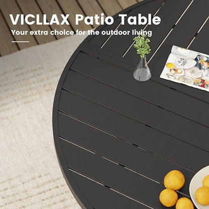 VICLLAX Outdoor Patio Round Dining Table, 47.2"x 47.2" Spliced Metal Tabletop with Storage Shelf for Deck Lawn Garden Backyard, Black