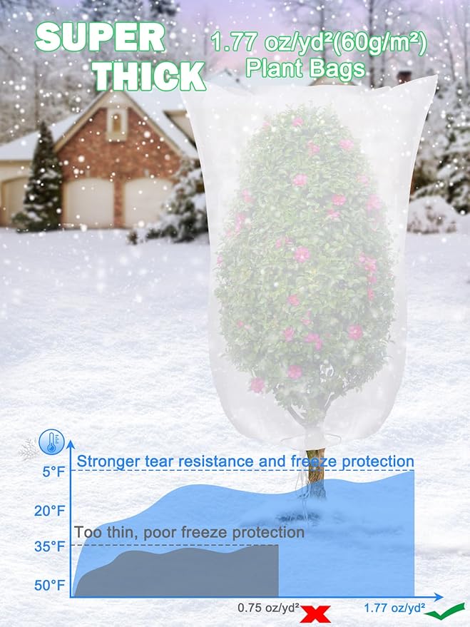 Abimars Plant Covers Freeze Protection Jacket 1.77 oz/yd², 4ft x 6ft Reusable Winter Plant Covers with Drawstring & Zipper, 2 Pack Light, Porous Fabric for Plant Breathing