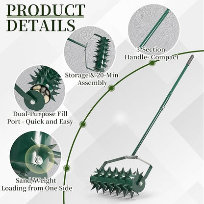 Outvita 60’’ Rolling Lawn Aerator, Heavy Duty Manual Aerator Lawn Tool for Garden Yard Patio with W-Shaped Blades ＆ 49" Handle (Green)