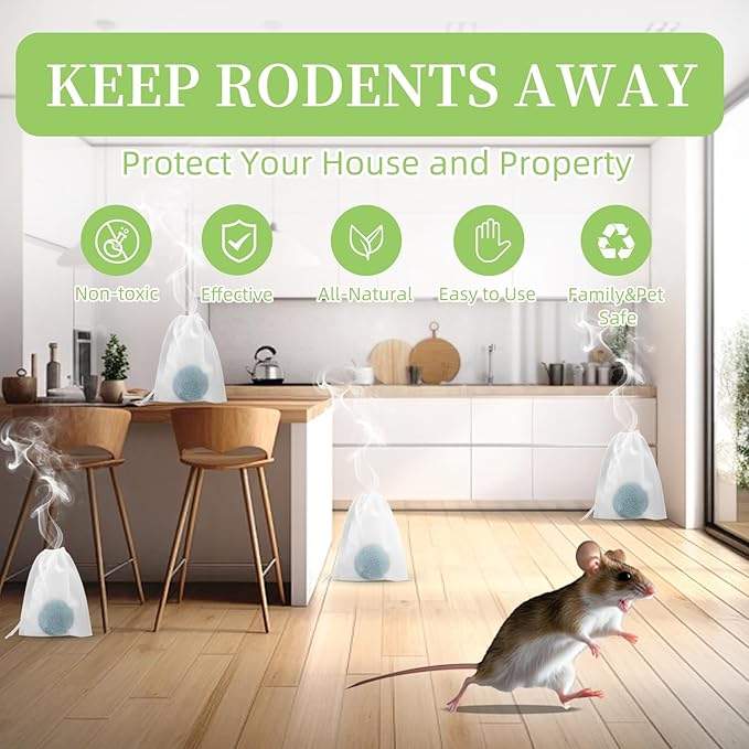 Mouse Rodent Repellent, 24 Pack Peppermint Lemon Mice Repellent for Squirrel Rats Spider Pests, Natural Repellent for Kitchen, Warehouse, Car, Indoor, Outdoor, Safe for Pets & Family