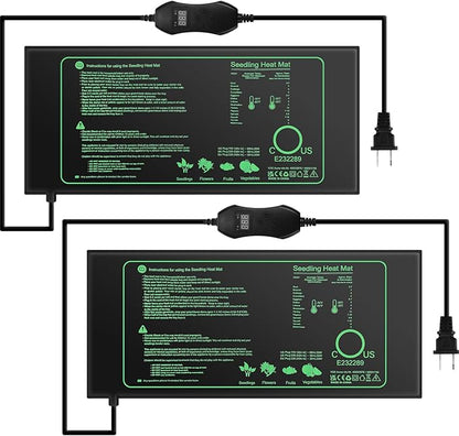 ROCEEI 2 Pack Seedling Heat Mat with Digital Thermostat Controller 10 x 20.75 Inch Waterproof Plant Seedling Heat Mat for Germination, Hydroponics, Brewing, Breeding, Indoor Gardening and Greenhouse