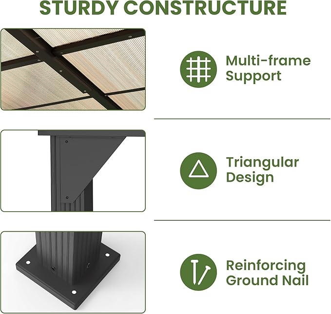 10 * 14FT Pergola,Outdoor Gazebo,Hardtop Lean to Gazebo,Wall Mounted Pergola,Pergolas Gazebos Clearance,Aluminum Frame Pergola,UV Resistant Patio Roof,Patio Awnings for Porch,Lawn,Backyard