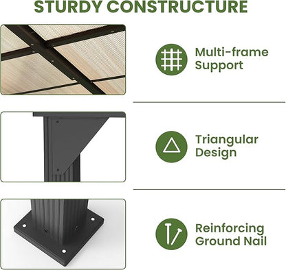 10 * 12FT Pergola,Outdoor Gazebo,Hardtop Lean to Gazebo,Wall Mounted Pergola,Pergolas Gazebos Clearance,Aluminum Frame Pergola,UV Resistant Patio Roof,Patio Awnings for Porch,Lawn,Backyard
