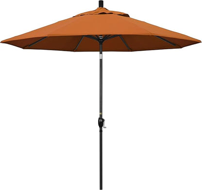 California Umbrella 9' Round Aluminum Market Umbrella, Crank Lift, Push Button Tilt, Black Pole, Sunbrella Tuscan