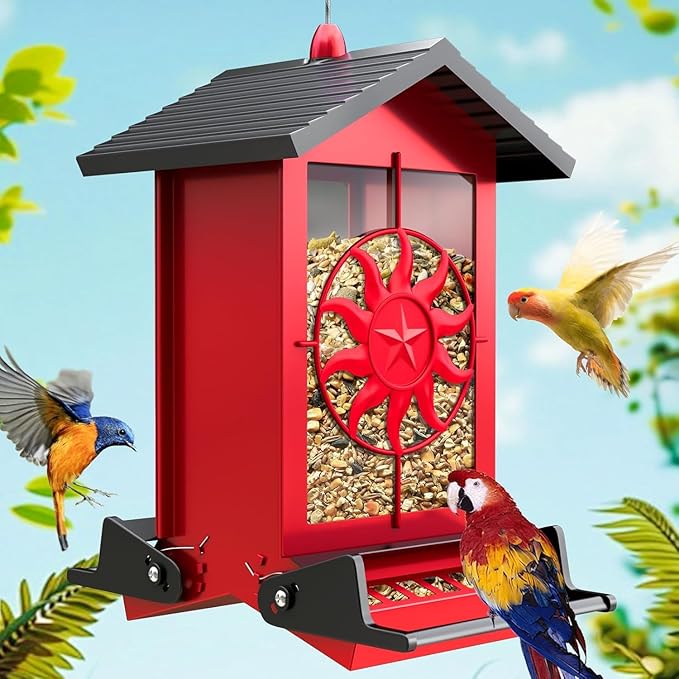Squirrel Proof Bird Feeders for Outdoors, 5LBS Large Capacity Metal Wild Bird Feeder with Bilateral Weight-Activated Perches, Anti Squirrel Bird Feeders for Outside Finch, Cardinal, Blue Jay