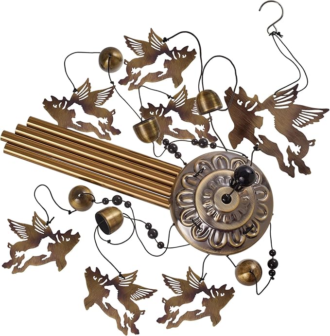 37" Flying Pigs Wind Chimes Outdoor Decor - with 6 Bells 7 Pigs Wind Chimes, Mobile Romantic Fly Pigs Wind Catcher, Bronze Pig Wind Bells for Home, Mom Gifts, Balcony, Tree, Festival Garden Decoration