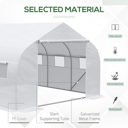 Outsunny 11.5' x 10' x 6.5' Walk-in Greenhouse, Tunnel Green House with Zippered Mesh Door and 6 Mesh Windows, Gardening Plant Hot House with Galvanized Steel Frame, White